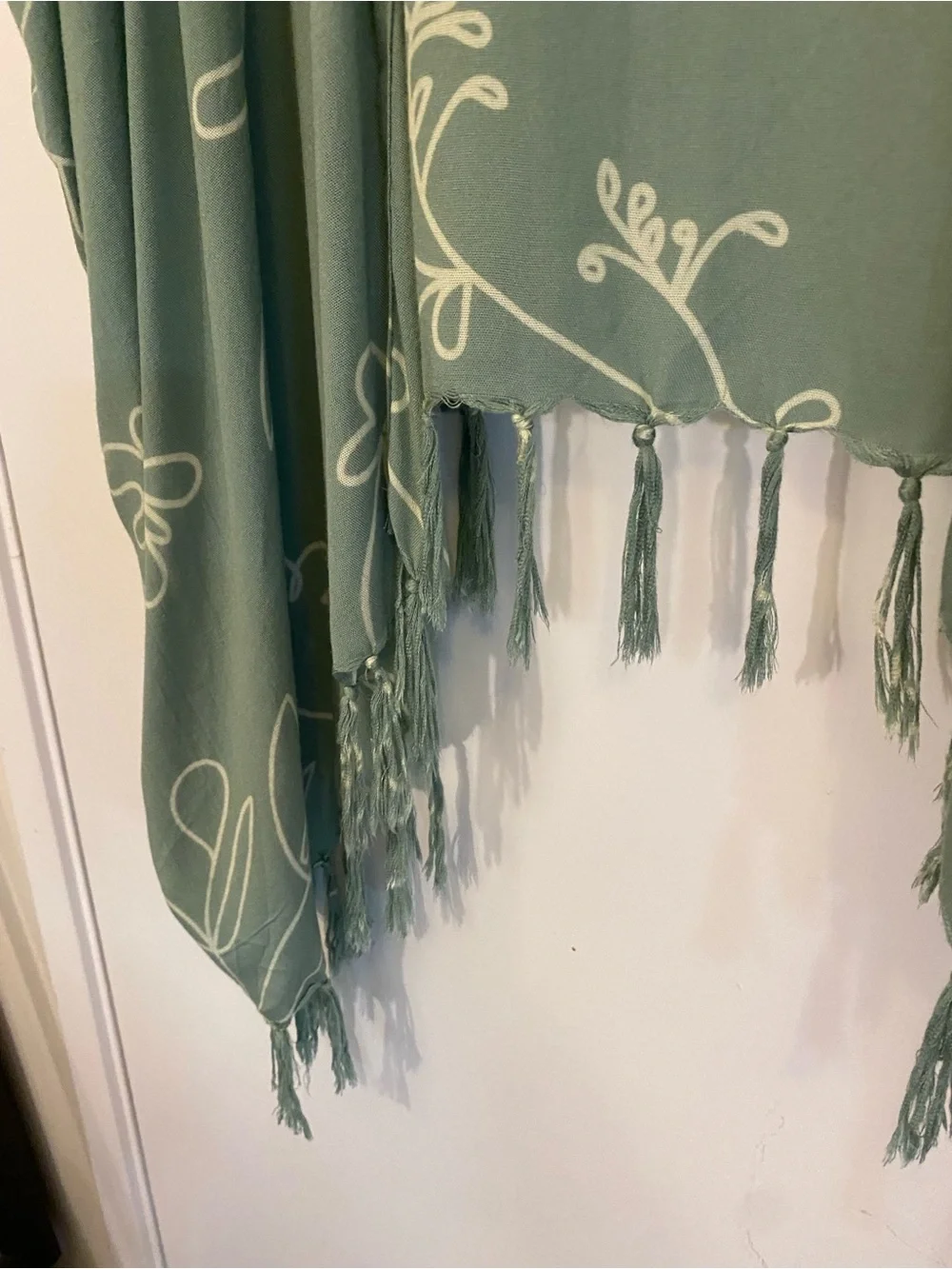 Village Thrive Sage Floral Fringe Open Kimono